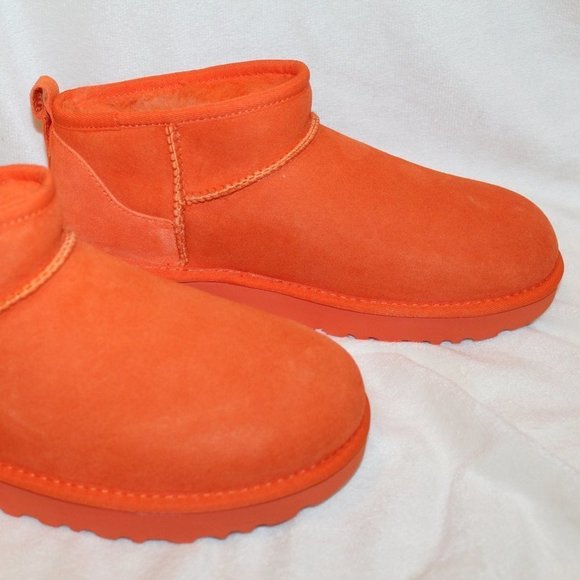 NIB UGG WOMEN'S ULTRA MINI SUEDE SHEARLING ANKLE WINTER BOOTS SODA ORANGE - Picture 5 of 7